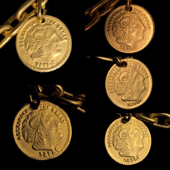Alexander The Great 327 BC Gold Tone Coin Chain Necklace, 18.5" - Picture 6 of 7